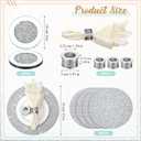Dandat 12 Pcs Silver Napkin Rings Silver Rhinestone Placemat Glass Mirrored Coaster Set Includes 4 Circle Placemats 4 Glass Coasters 4 Napkin Holder for Dinning Table Wedding Banquets(Round)