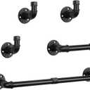 NearMoon 5-Pieces Industrial Pipe Bathroom Hardware Set, Include 18 Inch Towel Bar, Toilet Paper Holder and 3 Robe Hooks, Heavy Duty DIY Style Wall Mounted Rustic Decor Accessories Kit (Black)