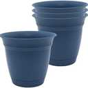 The HC Companies Eclipse Round Planter with Saucer - Outdoor & Indoor Plant Pot with Drainage Holes - Lightweight, UV-Resistant Plastic Pots for Plants, Flowers & Herbs (8" Slate Blue, Pack of 1)