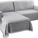 Turquoize Sectional Couch Covers L Shape Couch Cover Sectional Sofa Cover Washable 2 Pieces Blanket for Sectional Sofa Feature Geometrical Woven Jacquard Fabric (Chaise/2 Seats, Grey/White)