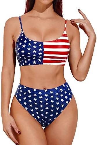 Tempt Me Women High Waisted Bikini Set Athletic Two Piece Swimsuits Sporty High Cut Bathing Suit with Scoop Neck.M
