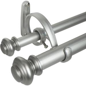 Decopolitan Urn Telescoping Double Drapery Rod Set, 72-144", Antique Silver