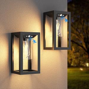 APONUO Solar Outdoor Wall Lights with 3 Lighting Modes, Motion Sensor Waterproof Wall Lanterns, Wireless Dusk to Dawn Solar Sconce Lights for Porch, Garage, Patio, Yard (2 Packs)