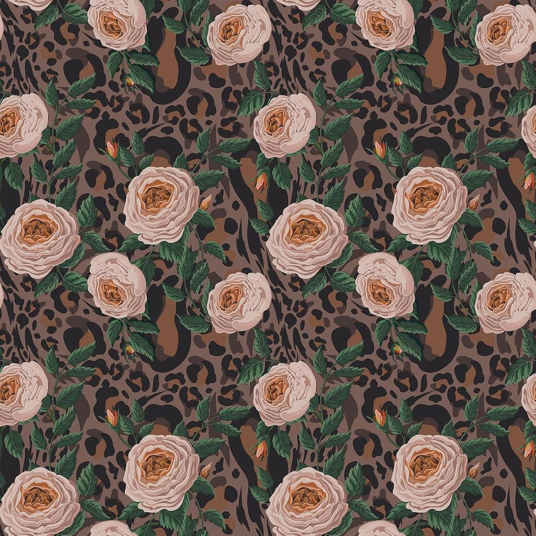 CRE8TIVE 24"x118" Pink Leopard Peel and Stick Wallpaper Rose Floral Wallpaper Leaf Contact Paper for Girls Bedroom Self Adhesive Removable Vinyl Wall Paper for Bathroom Cabinets Drawers Liners Walls