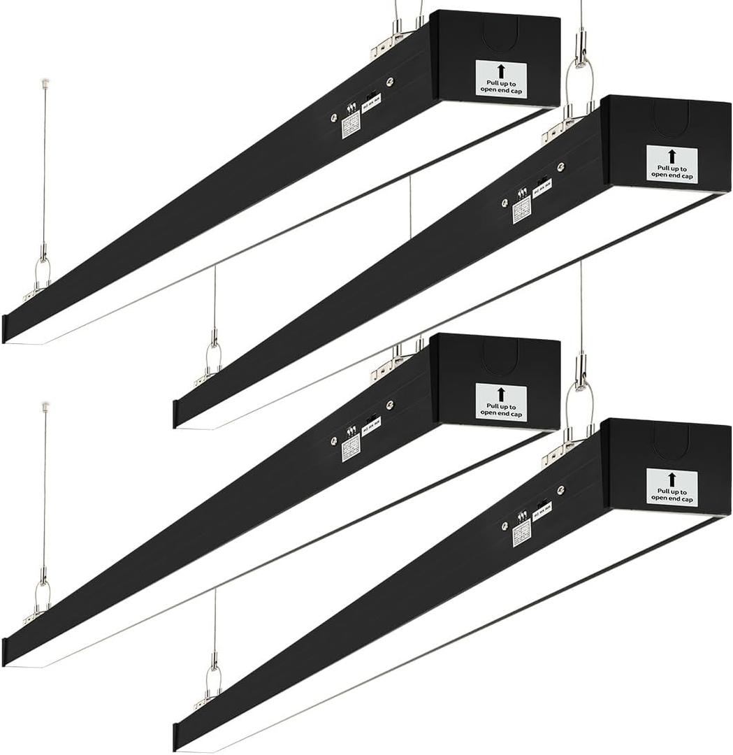 DAKASON 8FT LED Linear Light, 8Foot LED Shop Lights 100/80/60W 3/4/5000K CCT Selectable, 8Feet Commercial Bay Lighting Fixture for Office, Workshop, Gym, Market, Flush Mount Suspended ETL 4 Pack (Black)