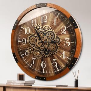 TOKTEKK 27 inch Large Real Moving Gears Wall Clocks for Living Room Decor