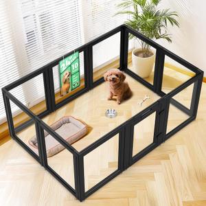 FXW AuraSpace Clear Acrylic Indoor Dog Playpen, 24" H, 10 Panels, Black