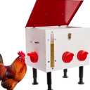 60LB Large Automatic Chicken Feeder with Viewing Window, 7 Port No Waste Design,Rust-Proof Metal Chicken Feeder with Adjustable Height Legs and Safety Latch, Suitable for Outdoor Coops