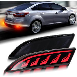 2PC Rear Bumper Reflectors Light,Brake Tail Light Lamps Compatible with for Ford Focus 2012-2018 & Hatchback 2012-2014Not fit ST SEL,LED Reflector DRL Turn Signal Lights Kit (Smoked)