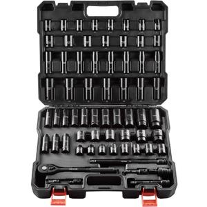 VEVOR 1/2" Drive Impact Socket Set, 65 Piece Socket Set SAE 3/8" to 1-1/4" and Metric 10-24mm, 6 Point Cr-V Alloy Steel for Auto Repair, Rugged Construction, Easy-to-Read Size Markings, Storage Case