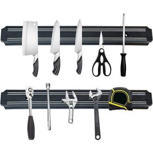 EDSRDUX 15 Inch 2 Pack Black Powerful Magnetic Knife Holder, Kitchen Knife Magnetic Strip Strips, Rust Free Multipurpose Magnetic Knife Rack Use for Kitchen Garage Workshop (15 inch*2 pack, Black）