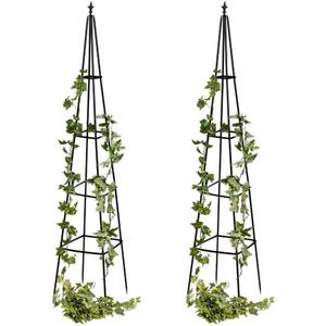 Evergreen Metal Garden Obelisk Trellis for Climbing Plants Outdoor, Indoor Plant Trellis for Potted Plants, Floral Pattern Arch Trellis (Black, 6 ft. Pyramid, Set of 2)