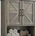 Bathroom Wall Cabinet with Barn Doors, Wall Mounted Bathroom Storage Cabinet, Farmhouse Style, Adjustable Shelf, Wall Mounted, Grey