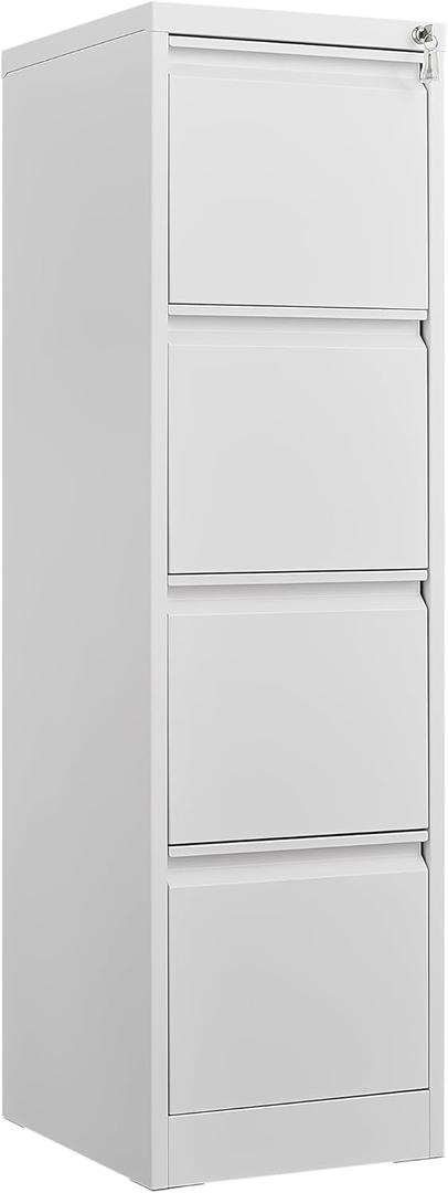 4 Drawer Filing Cabinet,Metal Vertical Filing Cabinets with Lock for Home Office,Heavy Duty File Storage Cabinet for Letter/Legal/A4/F4 Size File (White)