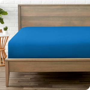 Bare Home Fitted Bottom Sheet Queen - Premium 1800 Microfiber - Ultra-Soft Wrinkle Free - Deep Pocket - Fitted Sheet (Queen, Medium Blue)