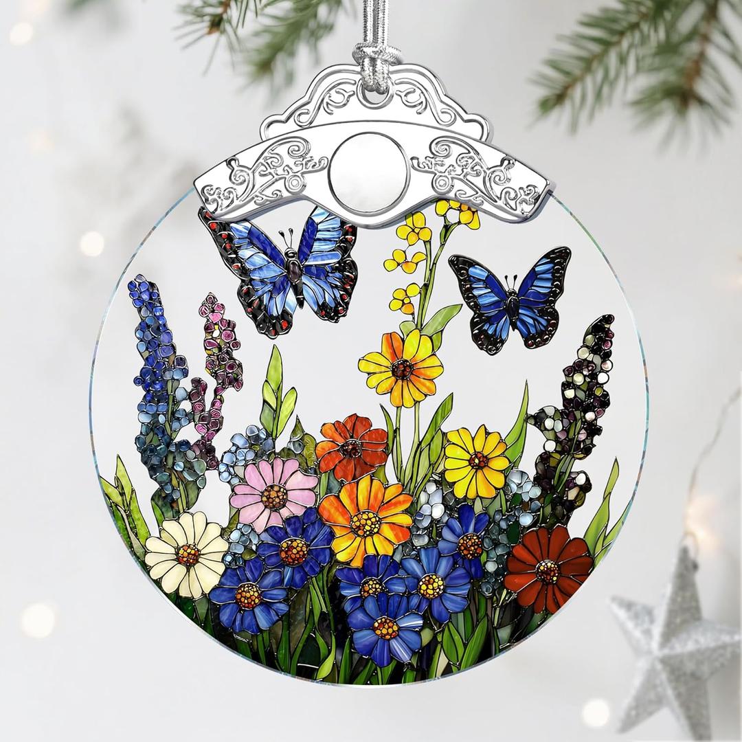2 x Butterfly Ornament, Stained Glass Christmas Decorations, Christmas Ornaments for Tree, Holiday Ornament, Butterfly Gifts, Holiday Party Gifts, Gift Ideas & Xmas Gift