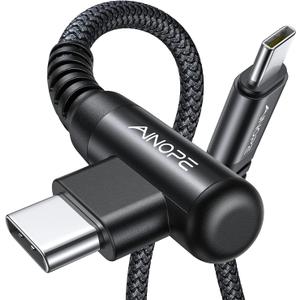 AINOPE USB C Cable 60W 2-Pack 6.6ft Nylon Braided USB C to USB C Cable Type C Charger Fast Charging Right Angle USBC Cable Charger Cord for iPhone 16 Pro Max 15 Plus Samsung S24 S23 iPad Pro Black