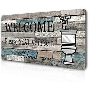 Funny Bathroom Wall Decor Sign Farmhouse Rustic Bathroom Decorations Wall Art 16" by 8" Please Seat Yourself Large Wood Plaque Wall Hanging Sign