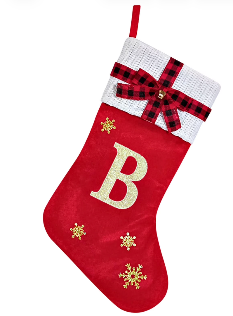 HYTENSUN Letter Christmas Stockings 15.6 Inches Monogram Red Velvet with Bell Xmas Stockings Classic Personalized Stocking Decorations for Family Holiday Season Decor (Sod023rdd)