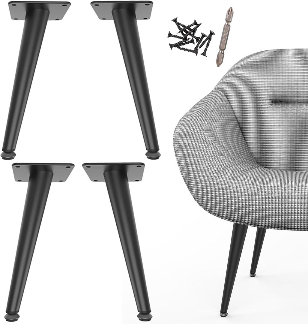 12 inch Furniture Legs Heavy Duty, Metal Legs for Furniture Set of 4, Mid Century Modern Short Cabinet Dresser Feet Replacement for Chair Stool Futon Cube Storage Ottoman, Satin Black