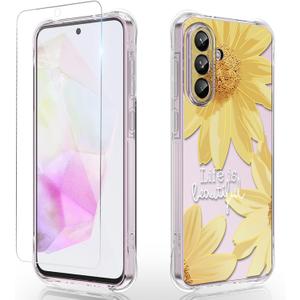 Osophter for Samsung Galaxy A56 5G Case: Women Girls Flower Floral with Screen Protector Flexible TPU Rubber Phone Cover Case for Samsung Galaxy A56(Big Sun Flower)