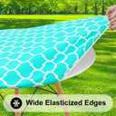 Smiry Round Picnic Tablecloth, Waterproof Elastic Fitted Table Covers for 42" - 50" Tables, Wipeable Flannel Backed Vinyl Tablecloths for Camping, Indoor, Outdoor, Teal & White, For Up to 42"-50" Round
