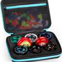 MAGICYOYO Yoyo Ball Storage Bag, Professional Yo-yo Case with Dual Zipper, Yo-Yo Carry Bag with Handle for Outdoor Equipment Protective Bag, 8 Yo Yo Storage Holes and Interior Zip Mesh Bag-Black Blue