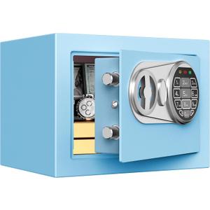 Goldenkey Small Kids Safe for Money, Digital Mini Safes with Keys&Code for Cash, Safe Box for Personal Items for Home, 6.69"D x 9.05"W x 6.69"H, Blue