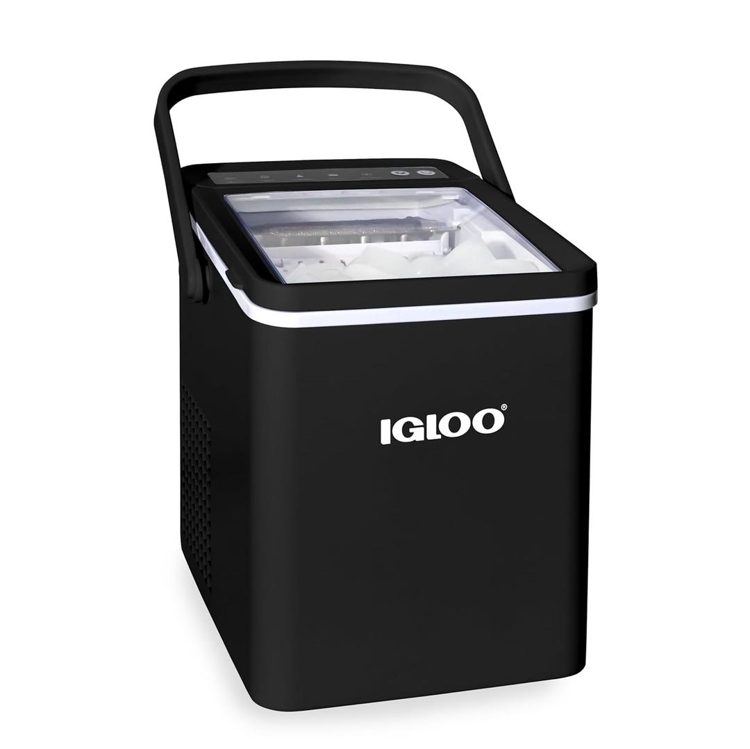 Igloo Premium Self-Cleaning Countertop Ice Maker Machine, Handled Portable Ice Maker, Produces 26 lbs. in 24 hrs. with Ice Cubes Ready in 6-8 Minutes, Comes with Ice Scoop and Basket (Black)