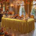 Gold Satin Tablecloths Rectangle 4FT, Glitter Fitted Stretch Table Covers Wrinkle-Resistant Floor Length Shimmer Pleated Table Skirt for Weddings Parties Baby Shower Banquets Vendor Events (4FT-1 Pack)