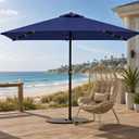 6.5 x 10ft Rectangular Patio Umbrella with Solar Lights, 16 LED Lighted Market Umbrella with Push-Button Tilt and Crank, 6 Sturdy Iron Ribs for Garden, Deck, Pool, Navy Blue