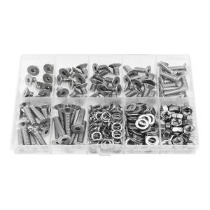 New 2026 245Pcs M5 X 6/8/10/12/16/20/25 Countersunk Screw Nut Washer Combo Kit 304 Stainless Steel Fully Threaded