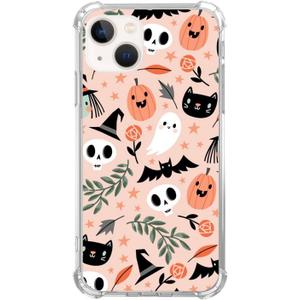 WidofvSpky Trippy Hippie Halloween Phone Case Pumpkin Autumn Fall Cover for iPhone 13, Cute Cats Stars floral Plants Pattern for Girls Boys and Women,Trendy TPU Bumper Case for iPhone 13