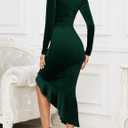 NASHALYLY Elegant Velvet Dress for Women,Sexy Long Sleeve Bodycon Mermaid Dress Ruched Cocktail Party Wedding Square Neck (L)