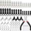TecUnite 85 Pcs Zipper Repair Kit with Replacement Zipper and Pull Nylon Zippers Slider Universal Zippers Repair Kit with Instruction Manual Install Plier for Luggage Jacket Coat Jean Black and Silver