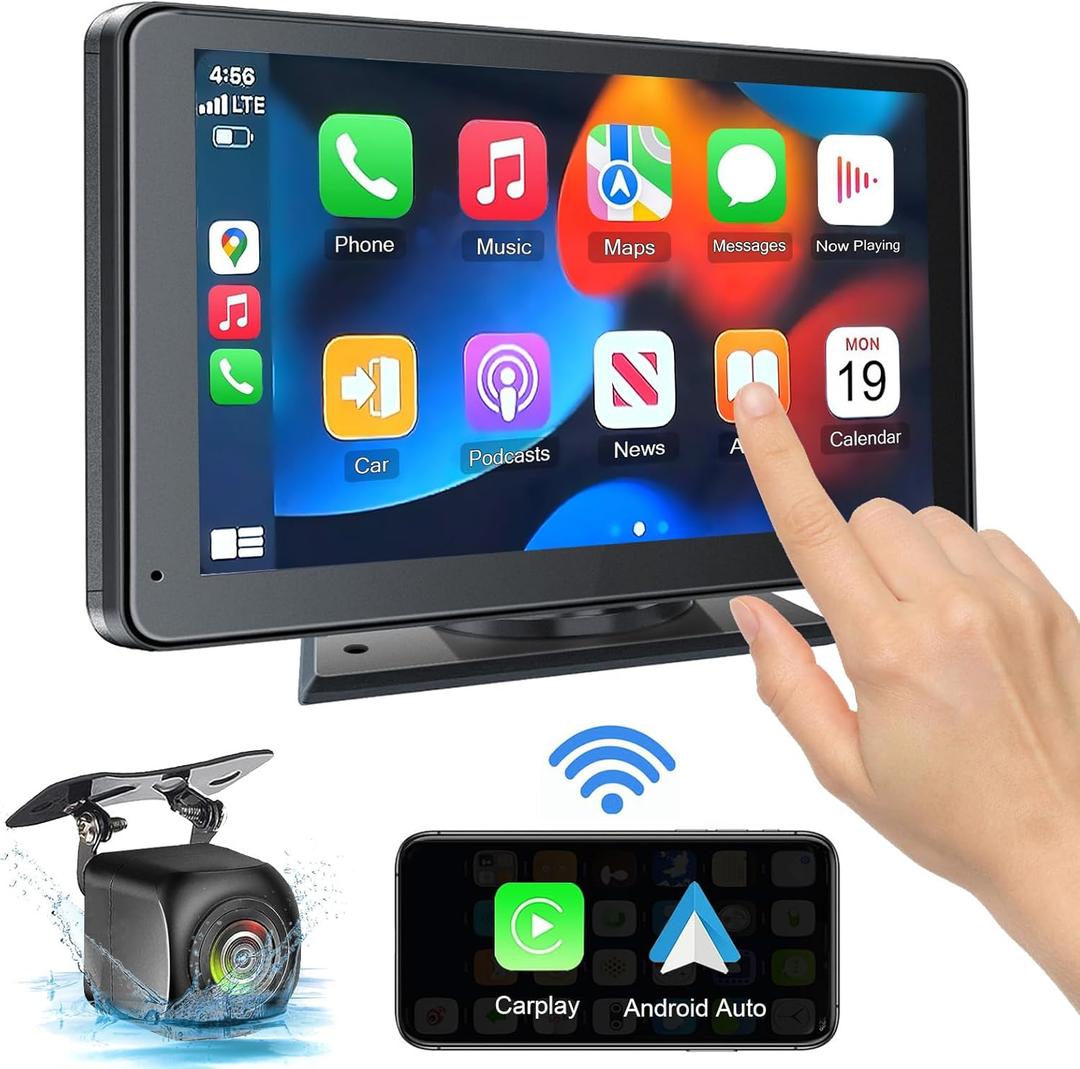 Click to see full view
	
	
Portable Wireless with Apple CarPlay and Android Auto Screen for Car, 7" HD Touch Screen Car Stereo with Mirror Link, Bluetooth 5.2, Backup Camera, AUX,FM Transmitter for All Vehicle