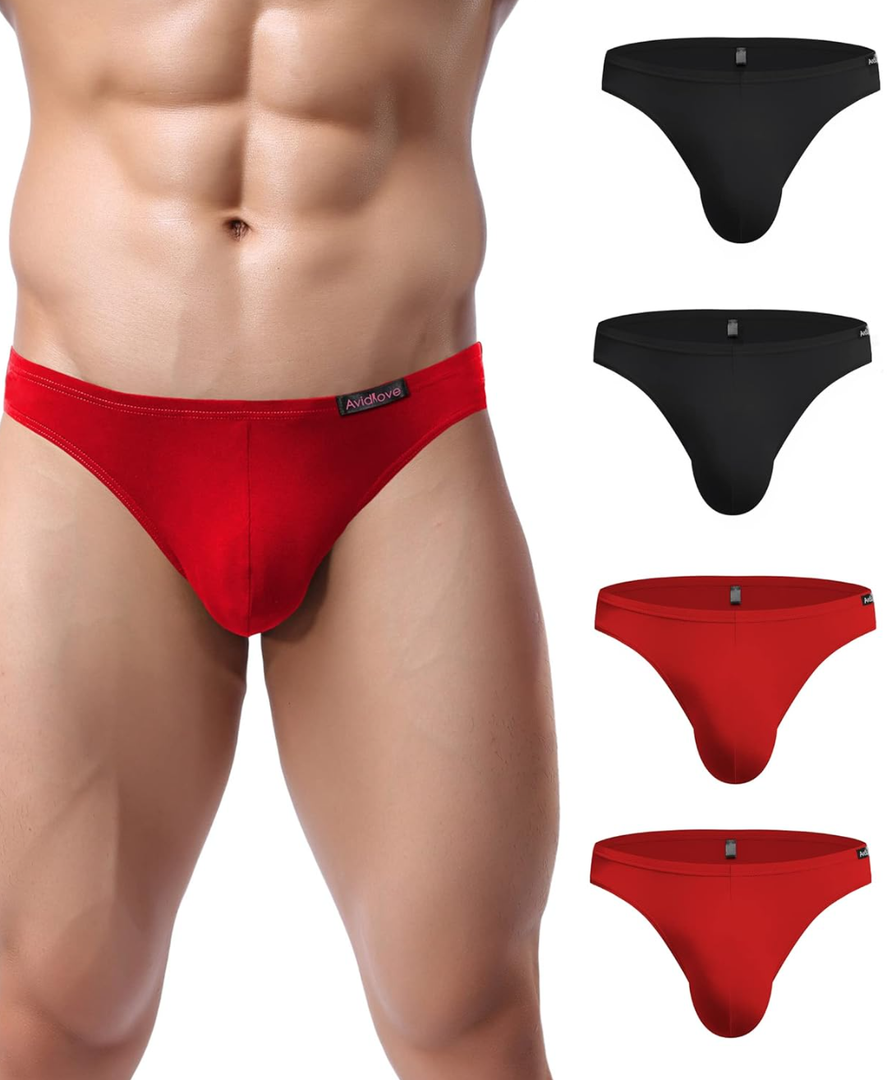 Avidlove Mens Bikini Underwear Low Rise Briefs Microfiber Underpants 4 Pack, Size L
