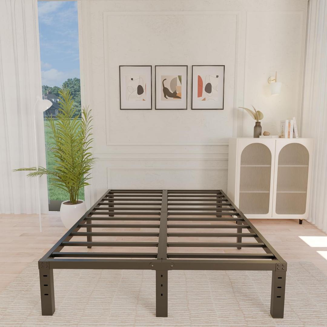 ALDRICH 12 Inch Metal Full Size Bed Frame - Double Black Basic Steel Slats Platform, Easy Assembly Heavy Duty Noise Free Bedframes, No Box Spring Needed