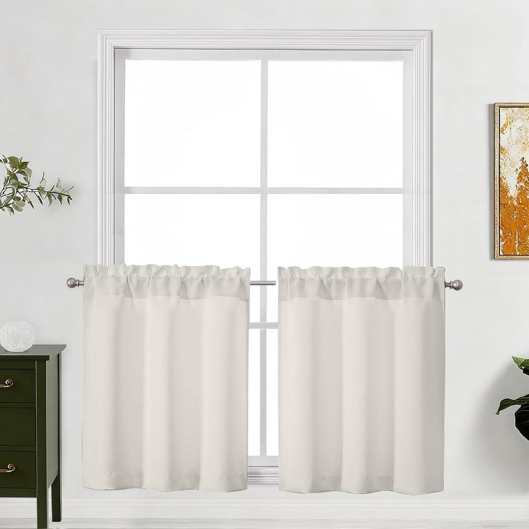 Lecloud Natural Kitchen Curtains 24 Inch Length 2 Pcs, Privacy Modern Room Darkening Curtain, Thermal Window Treatments Drapes Rod Pockets for Cafe Bedroom Cabinet Camper, Each Panel 30" W x 24" L