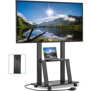 Rolling TV Stand for 32-80 Inch TVs, Mobile TV Cart with Power Outlet, Outdoor TV Stand with Wheels, Portable tv Stands for LCD OLED 4K Flat/Curved Panels Max VESA 600x400mm (Black)