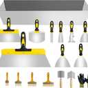 18 pcs Putty Knife Set,Drywall Knife, Espatulas Drywall Kit With Mud Pan,1 2 3 4 5 6 Spackle Knife,7 10 14 Taping Knives, External Corner Trowel & Internal Corner Trowel,5 Brushes And Gloves