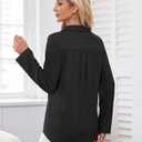 Women's Polo Shirts Collared V Neck Work Tops Long Sleeve Business Casual Dressy Blouses Textured Ribbed Tunic (Black, M)