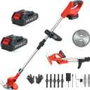 Cordless Weed Wacker,Electric Weed Eater,2 Batteries,Grass Trimmer Cordless,Weed Erimmer Red