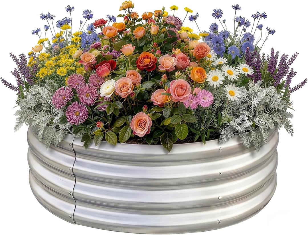 Land Guard Galvanized Raised Garden Bed Kit, Galvanized Planter Raised Garden Boxes Outdoor, Round Large Metal Raised Garden Beds for Vegetables
