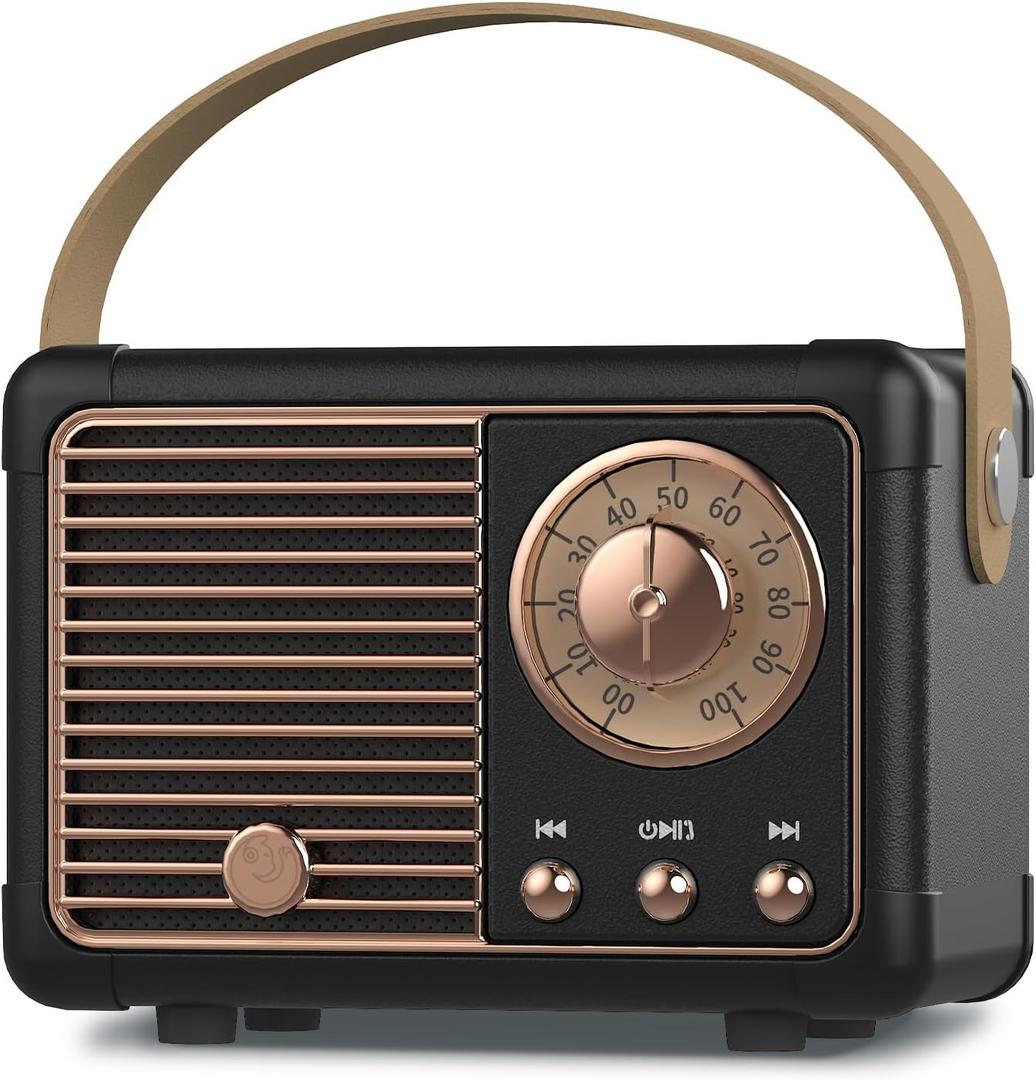 PRUNUS J-999 Retro Bluetooth Speaker,Vintage Decor,Mini Wireless Bluetooth Speaker,Cute Old Fashion Style Support USB/TF Card/AUX for Kitchen Desk Bedroom Office Party Outdoor(Black)