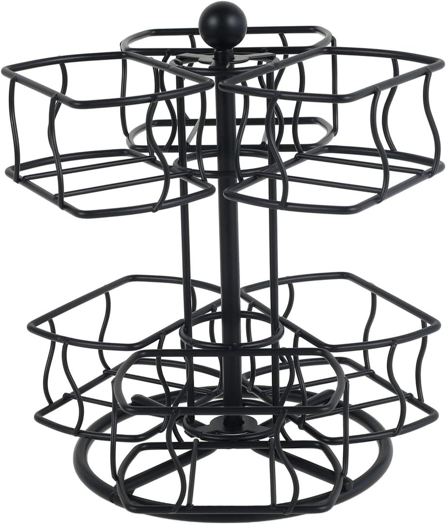 Tea Bag Organizer 360° Rotating Tea Bag Organizer with 6 Compartments 2 Tier Metal Tea Bag Storage Rack Organize 60 Tea Bags Tea Bag Carousel for Kitchen Office