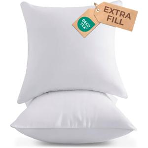 Throw Pillow Inserts 18x18 Set of 2 - Fluffy Down Alternative Fill - 10% More Fill Than Standard Loft - Plump Bounce-Back Support for Indoor & Outdoor Use - Hypoallergenic & Machine Washable - White
