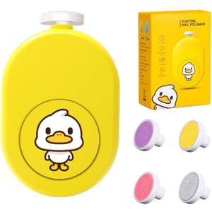 Electric Baby Nail File, Safe and Gentle Electric Baby Nail Trimmer with Interchangeable Pads, Low Noise Newborn Nail File and Baby Nail Buffer, Compact Nail Trimmer for Baby Grooming Kit (Yellow)