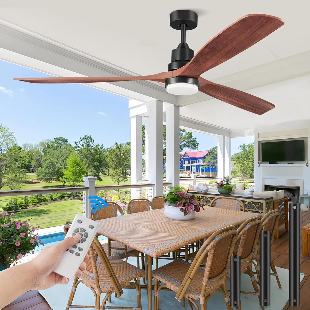 Ceiling Fans with Lights and Remote Control, 72 Inch Outdoor Ceiling Fan with Light, 3 Downrods, ETL Listed, 3 Blades and 6 Speed Large Ceiling Fans Quiet DC Motor for Patios Farmhouse (72 Inch, Walnut Wood)