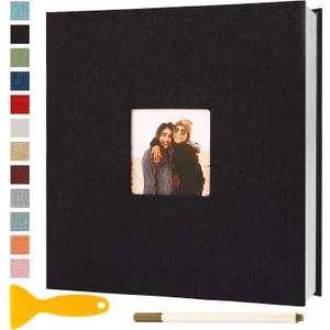 Photo Album Self Adhesive Pages Scrapbook Magnetic Photo Albums for 4x6 5x7 8x10 Pictures Sticky Pages Books for Baby Family Wedding 13.2x12.8 Black 40 Pages (13.2"x12.8" 40Pages)
